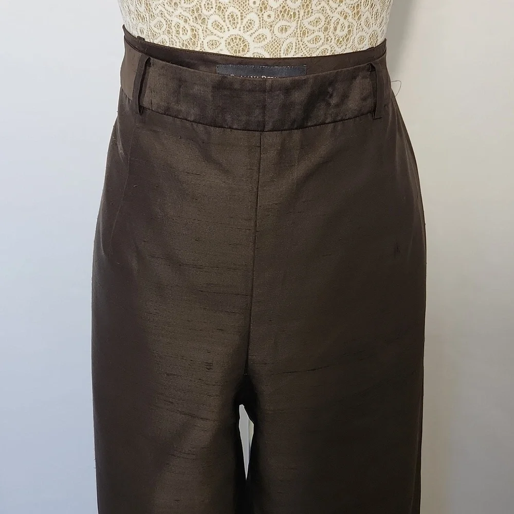 Banana Republic Women's Size 14 Brown Sheen 100% Silk Side Zip Closure Pants